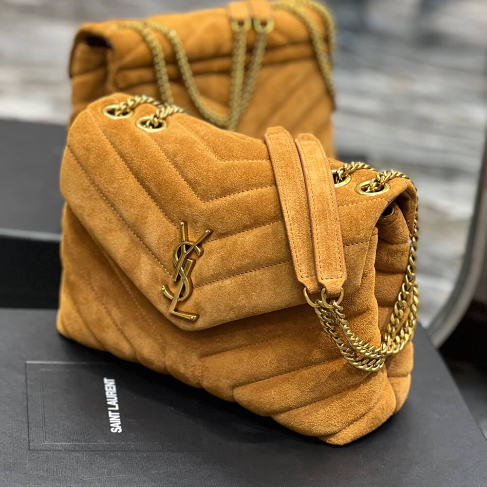 LOULOU SMALL CHAIN BAG IN “Y” QUILTED SUEDE